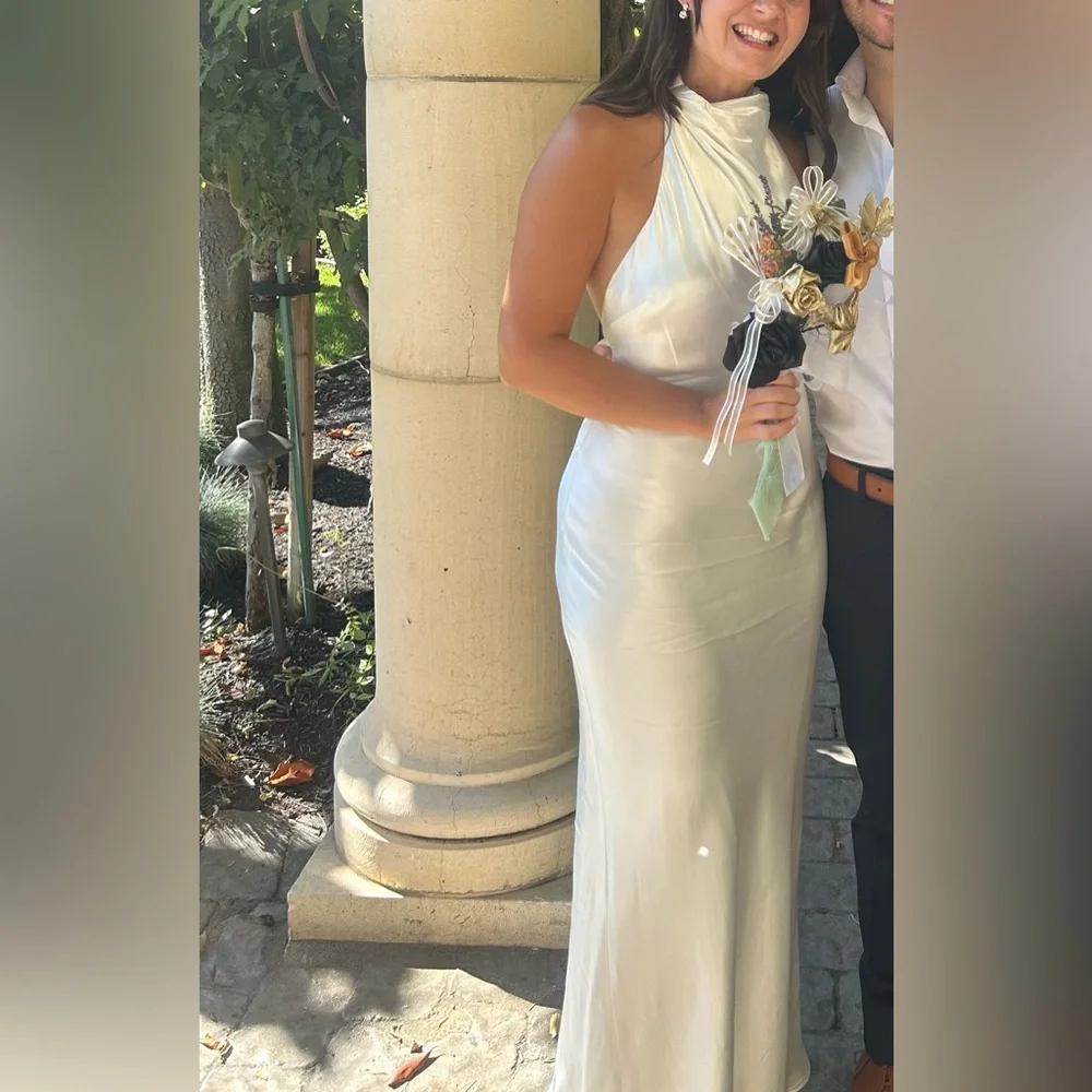 Meshki Esther Iridescent Satin Cowl Maxi Dress - Ivory - Picture 5 of 6